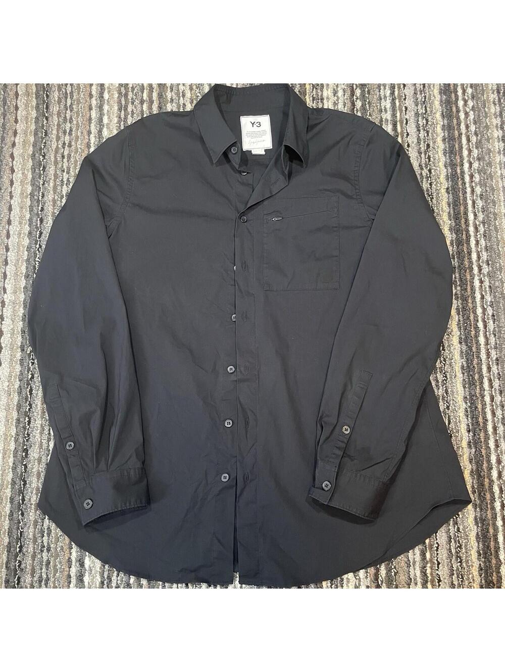 Y-3 Shirt Small Mens Black Long Sleeve Performance Button Up Collared Casual